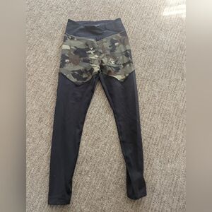 Black Leggings with Olive Camo Waist Panel